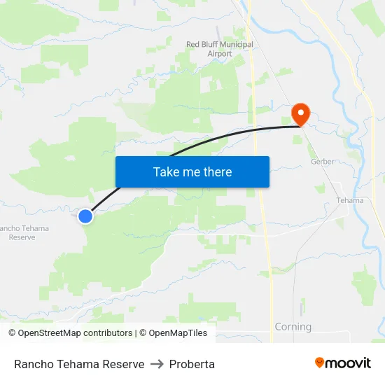 Rancho Tehama Reserve to Proberta map