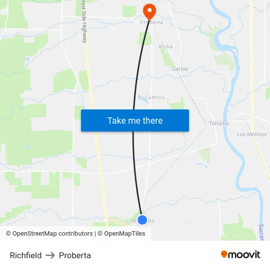 Richfield to Proberta map