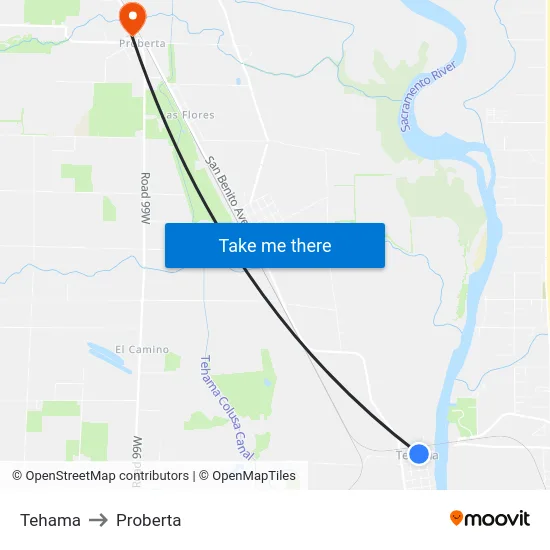 Tehama to Proberta map