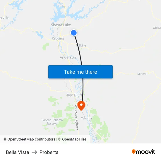 Bella Vista to Proberta map