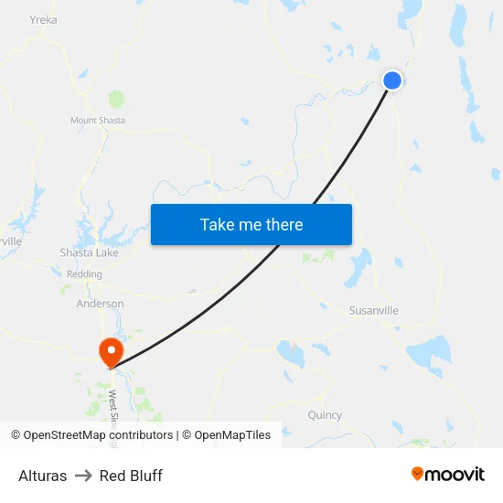 Alturas to Red Bluff map
