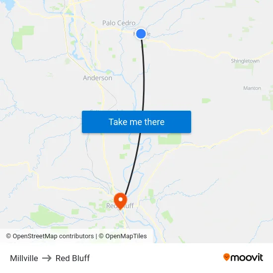 Millville to Red Bluff map
