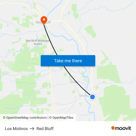 Los Molinos to Red Bluff map