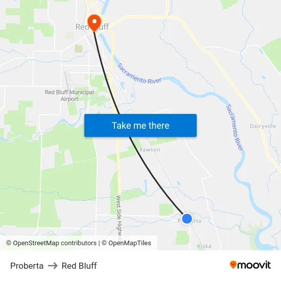 Proberta to Red Bluff map