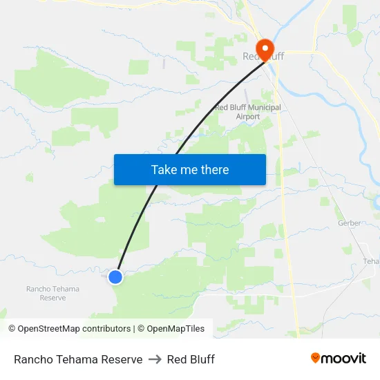 Rancho Tehama Reserve to Red Bluff map
