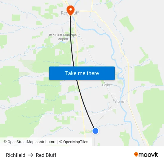 Richfield to Red Bluff map