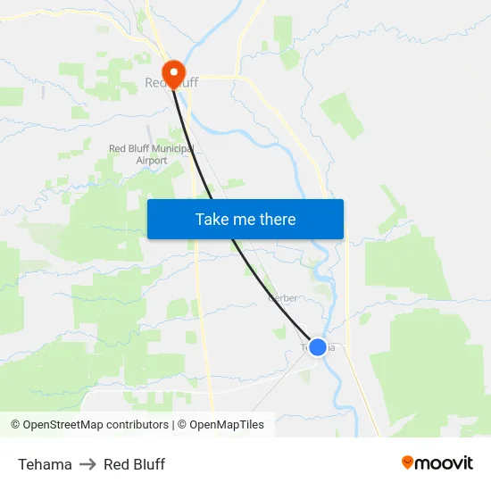 Tehama to Red Bluff map
