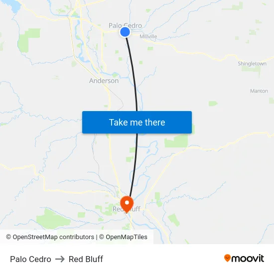 Palo Cedro to Red Bluff map