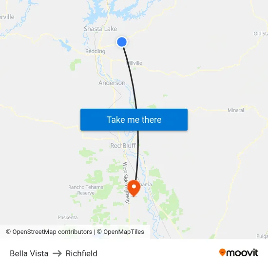 Bella Vista to Richfield map