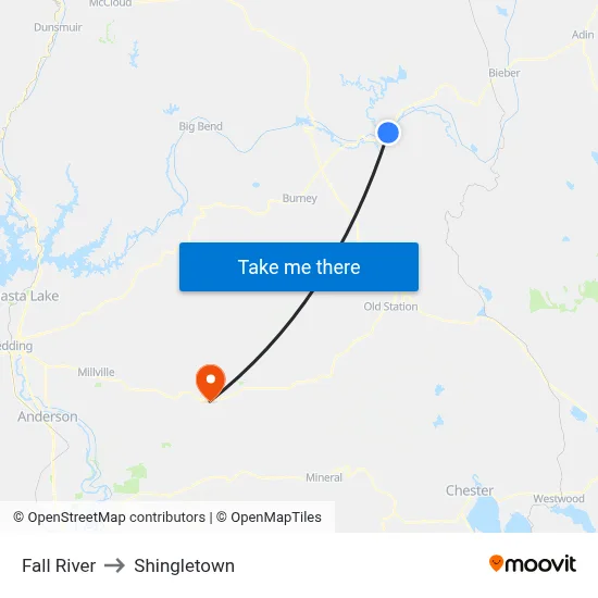 Fall River to Shingletown map