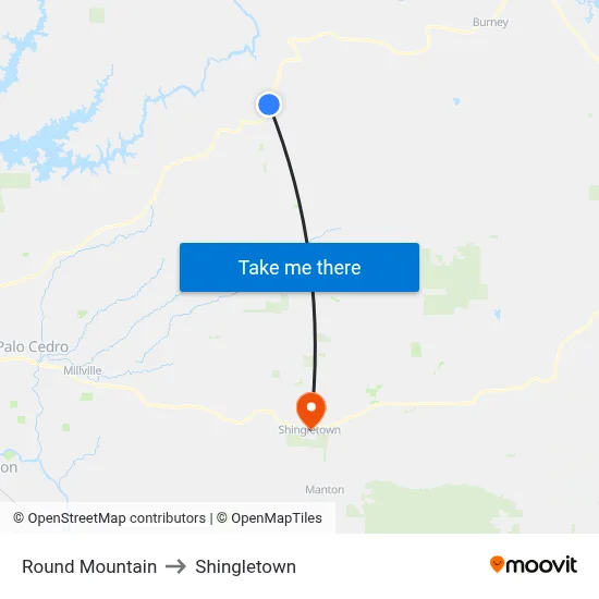 Round Mountain to Shingletown map