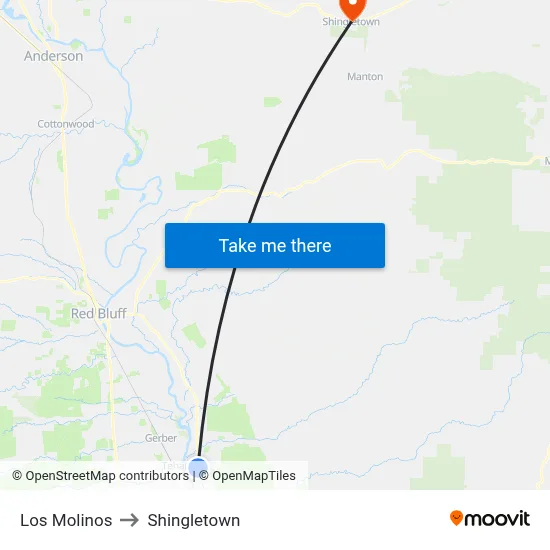 Los Molinos to Shingletown map