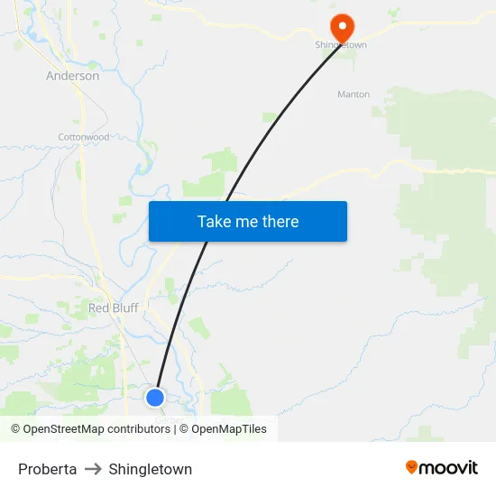 Proberta to Shingletown map