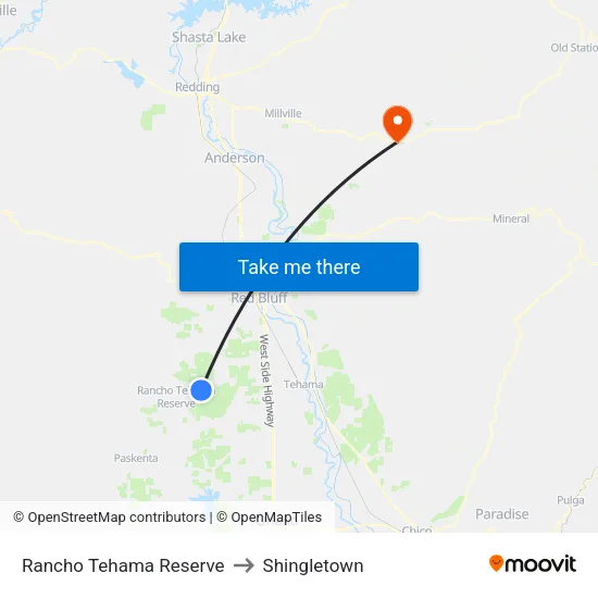 Rancho Tehama Reserve to Shingletown map