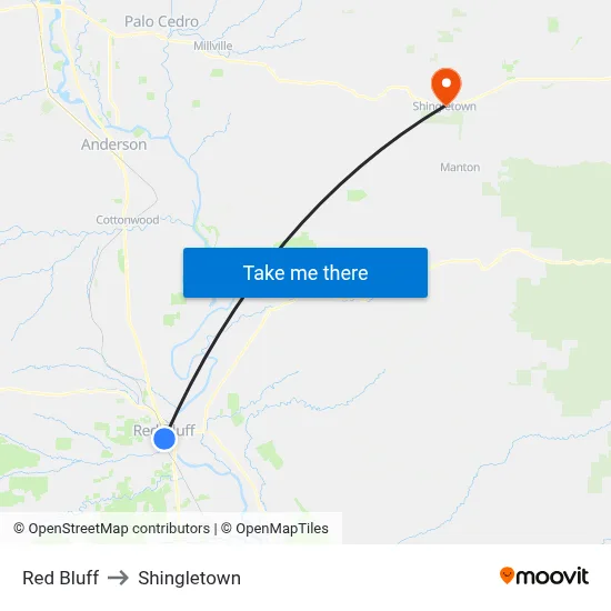 Red Bluff to Shingletown map