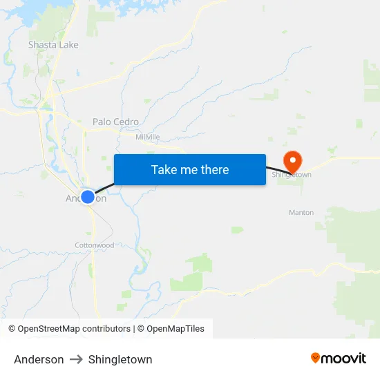Anderson to Shingletown map
