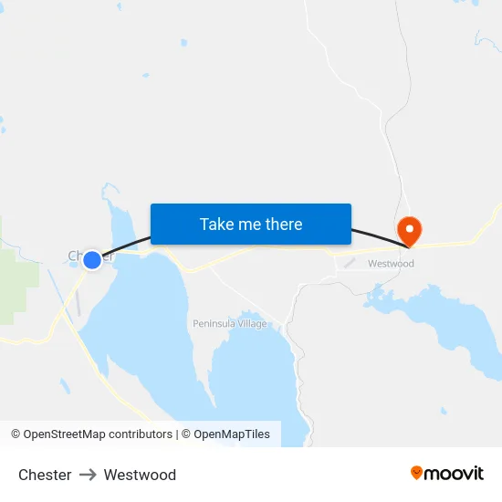 Chester to Westwood map