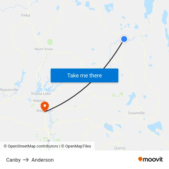 Canby to Anderson map