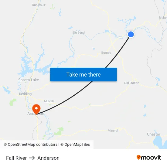 Fall River to Anderson map