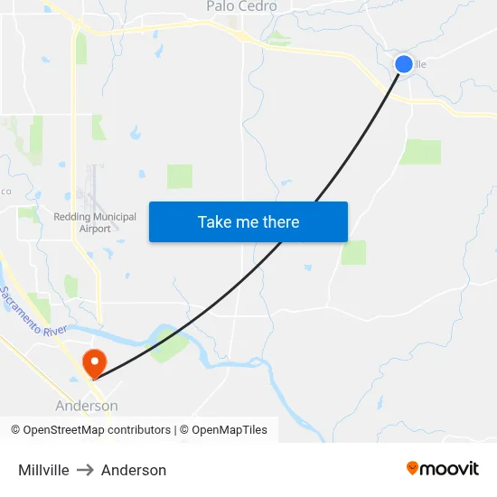Millville to Anderson map