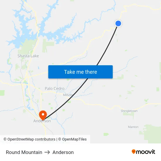 Round Mountain to Anderson map