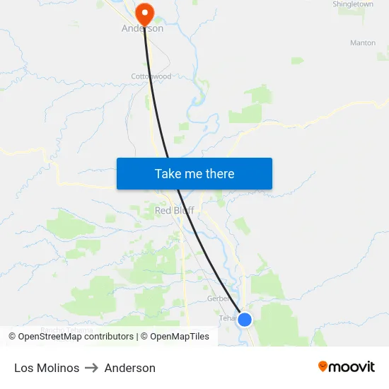 Los Molinos to Anderson map