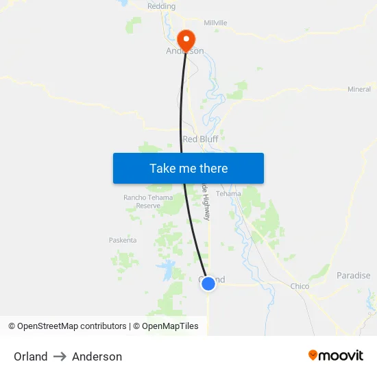 Orland to Anderson map