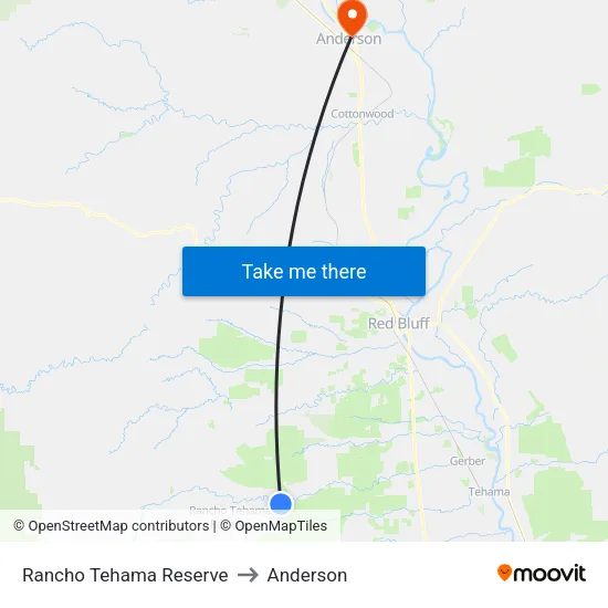 Rancho Tehama Reserve to Anderson map