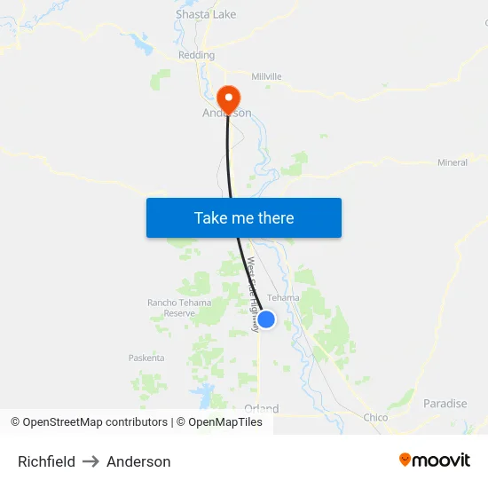 Richfield to Anderson map