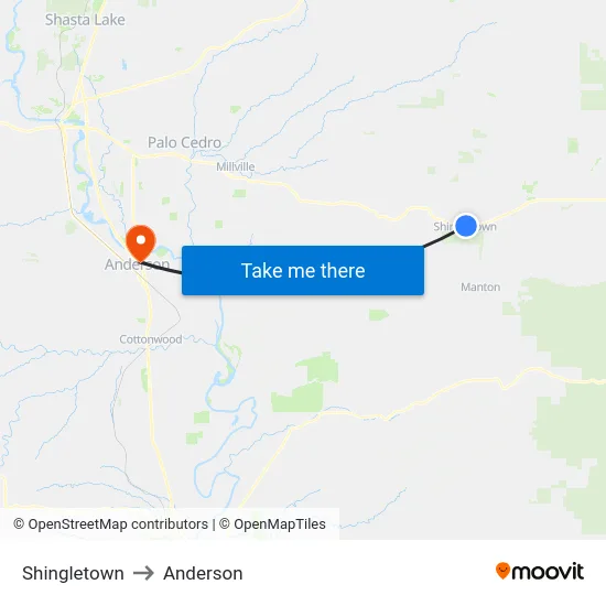 Shingletown to Anderson map
