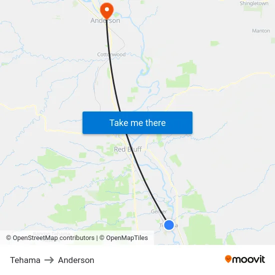 Tehama to Anderson map