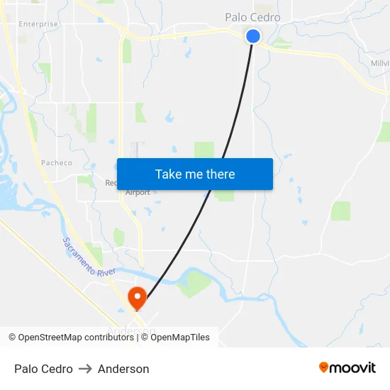 Palo Cedro to Anderson map
