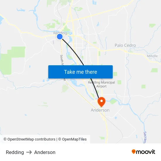 Redding to Anderson map
