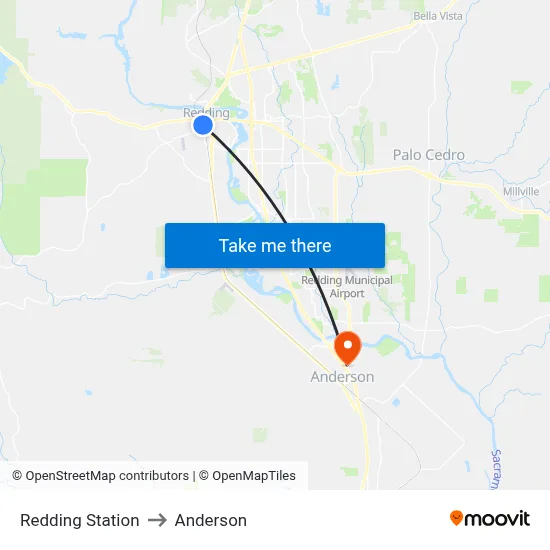 Redding Station to Anderson map