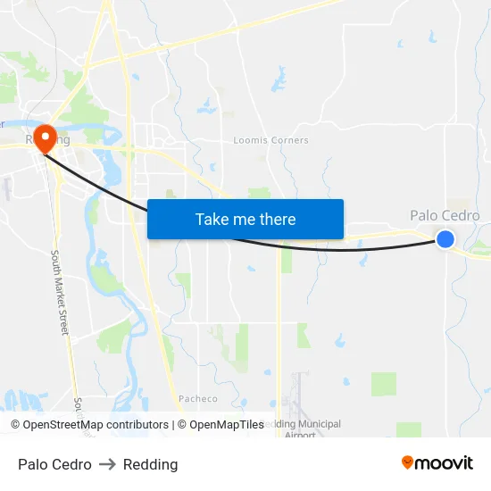 Palo Cedro to Redding map