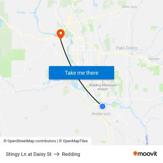 Stingy Ln at Daisy St to Redding map
