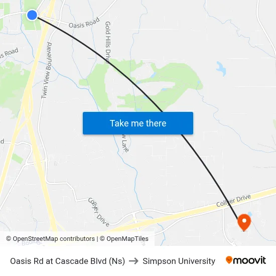 Oasis Rd at Cascade Blvd (Ns) to Simpson University map