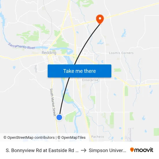 S. Bonnyview Rd at Eastside Rd (Fs) to Simpson University map