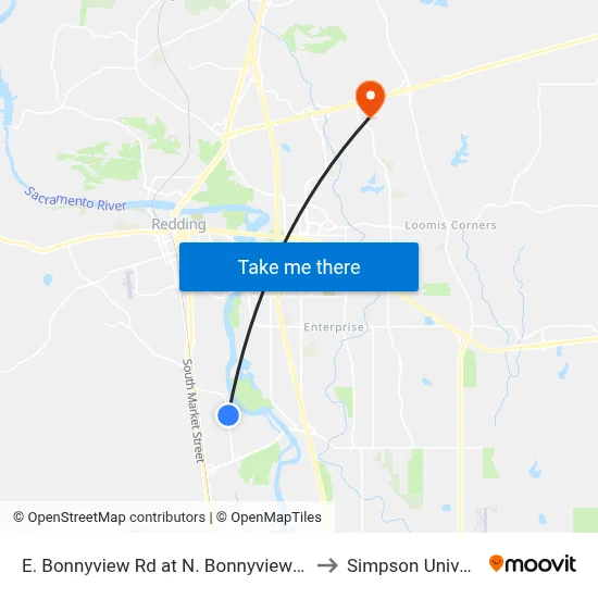 E. Bonnyview Rd at N. Bonnyview Rd (Ns) to Simpson University map
