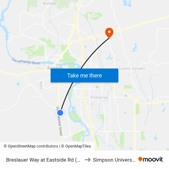 Breslauer Way at Eastside Rd (Ns) to Simpson University map