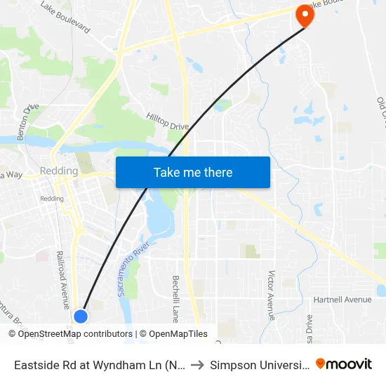 Eastside Rd at Wyndham Ln (Ns) to Simpson University map