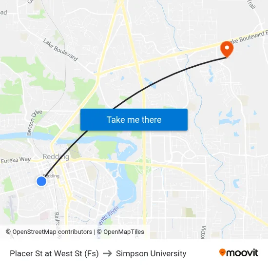 Placer St at West St (Fs) to Simpson University map