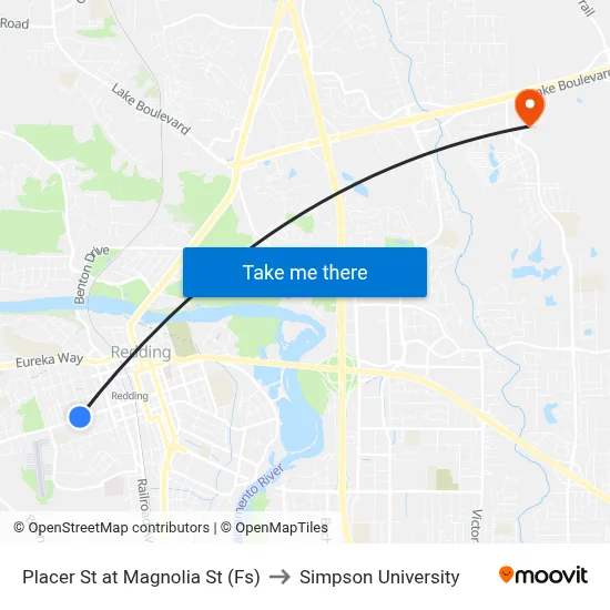 Placer St at Magnolia St (Fs) to Simpson University map