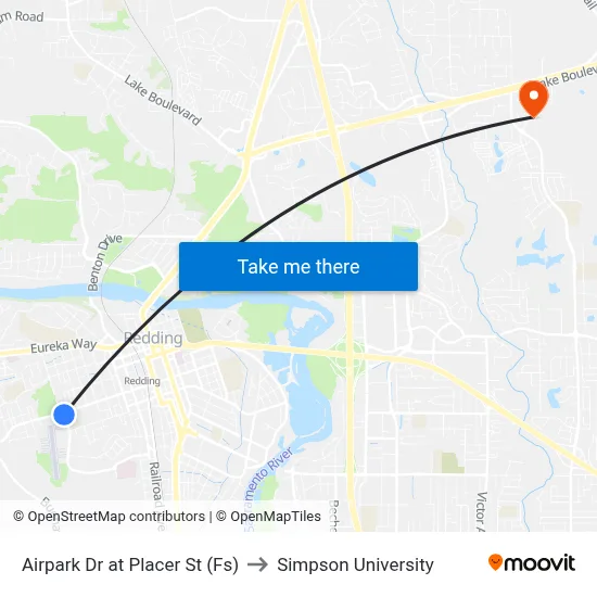 Airpark Dr at Placer St (Fs) to Simpson University map