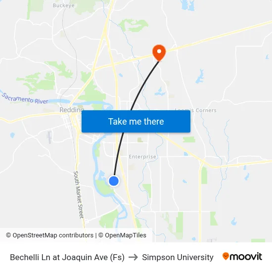 Bechelli Ln at Joaquin Ave (Fs) to Simpson University map