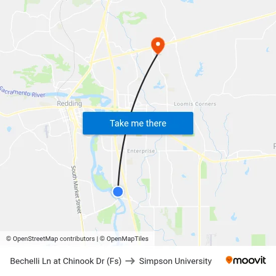 Bechelli Ln at Chinook Dr (Fs) to Simpson University map