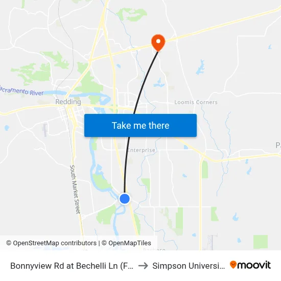 Bonnyview Rd at Bechelli Ln (Fs) to Simpson University map