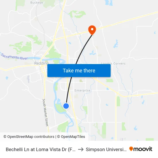 Bechelli Ln at Loma Vista Dr (Fs) to Simpson University map