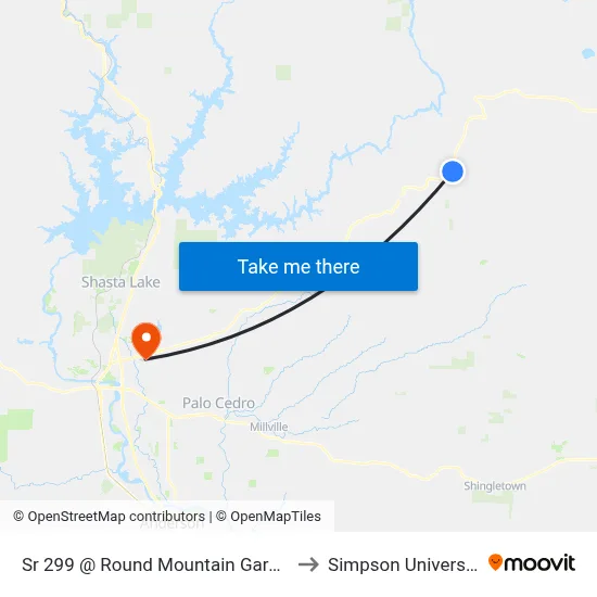 Sr 299 @ Round Mountain Garden to Simpson University map