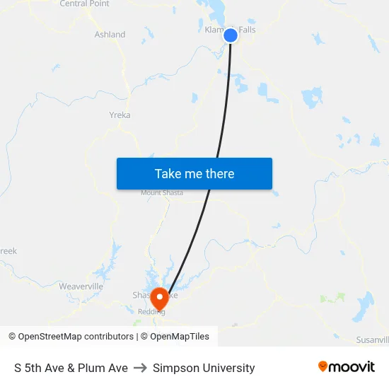 S 5th Ave & Plum Ave to Simpson University map